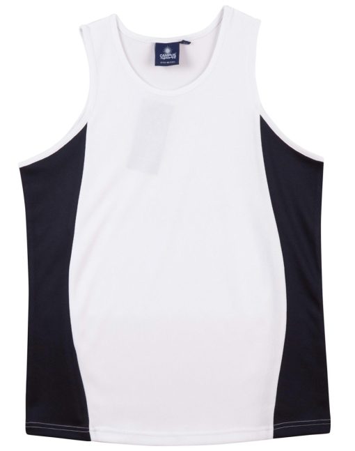 Kids Singlet Cool Dry Cotton white navy