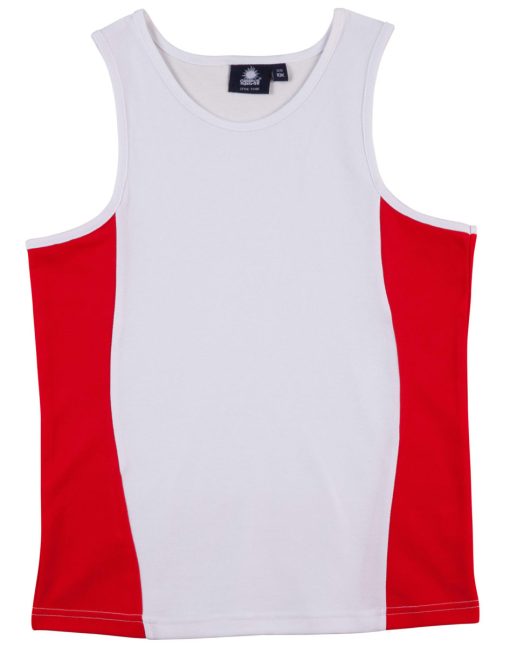 Kids Singlet Cool Dry Cotton white red